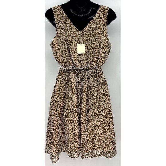 A New Day Women Dress Size Small Tan Leopard Sleeveless Shift Belt Women New B75 - Picture 5 of 9